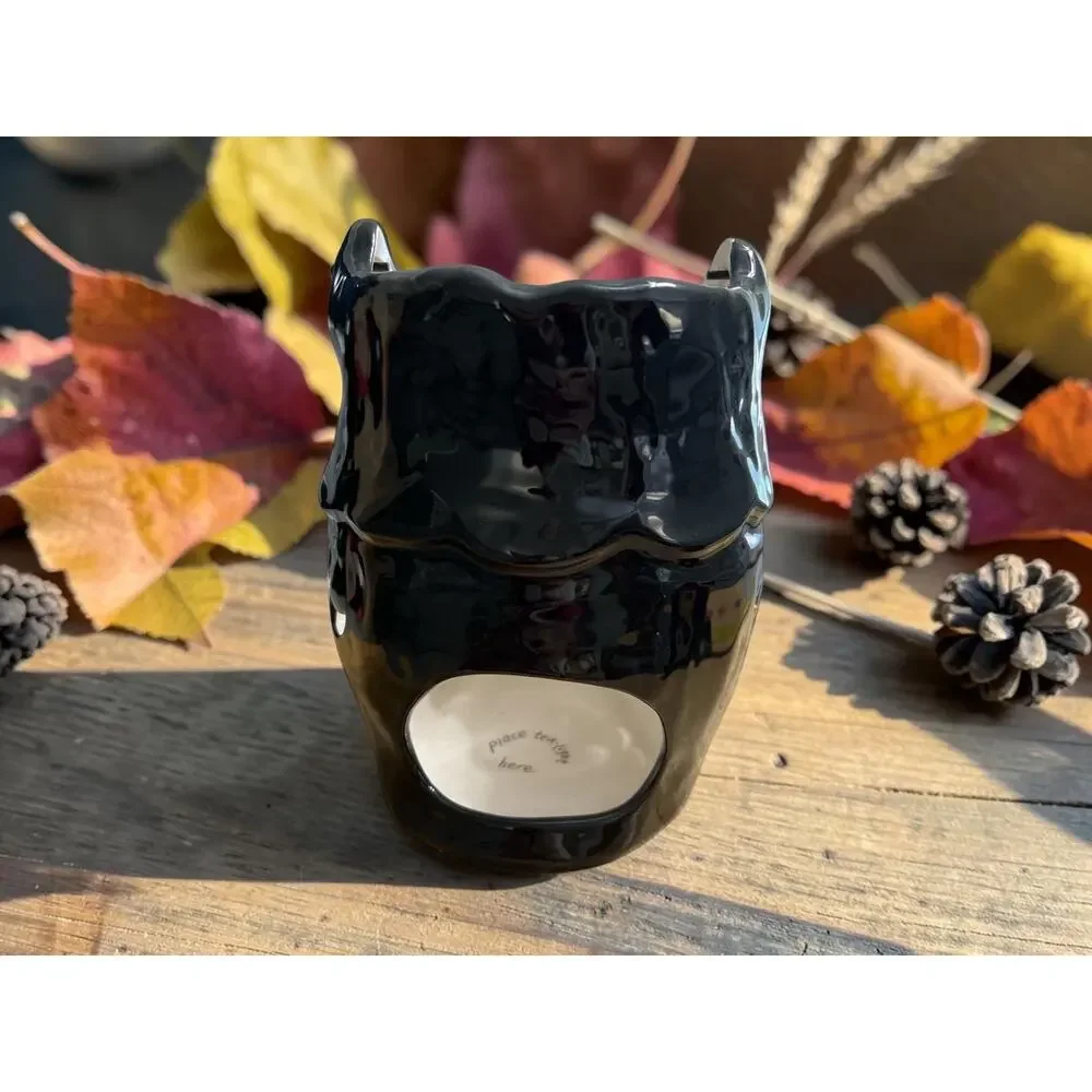 Blue Sky Ceramic Black Owl Lantern Candle Holder With Wire Handle Halloween